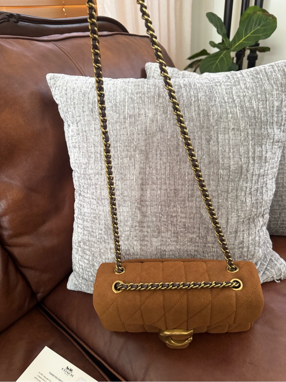 Coach Quilted Tabby Suede Shoulder Bag in Rust - Picture 8 of 11